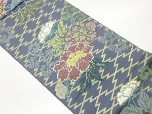 唐織松皮菱に牡丹・唐草模様織出し袋帯